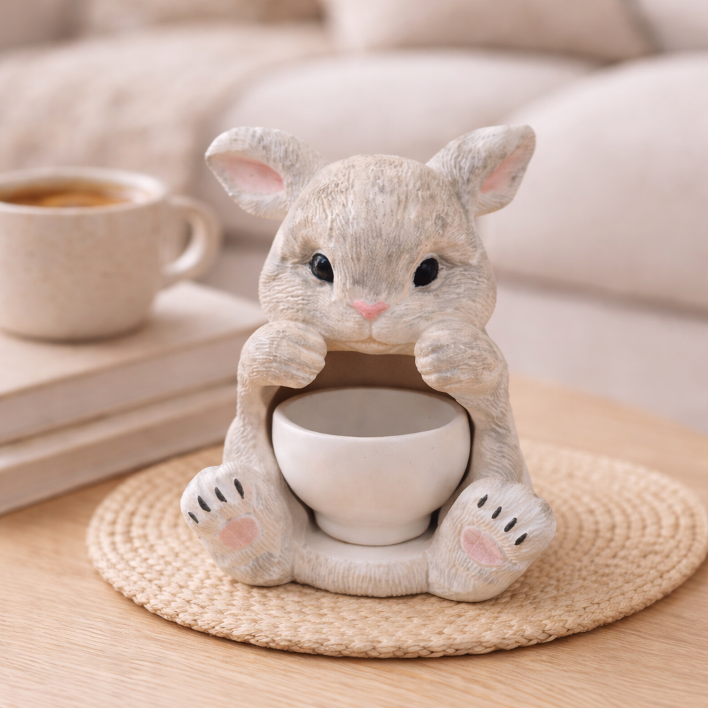 Bunny Gypsum Candle Holder Set | Hand-Painted Handmade | 1 Bunny + 3 Cup Holders | 50ml | Easter Home Decor Gift