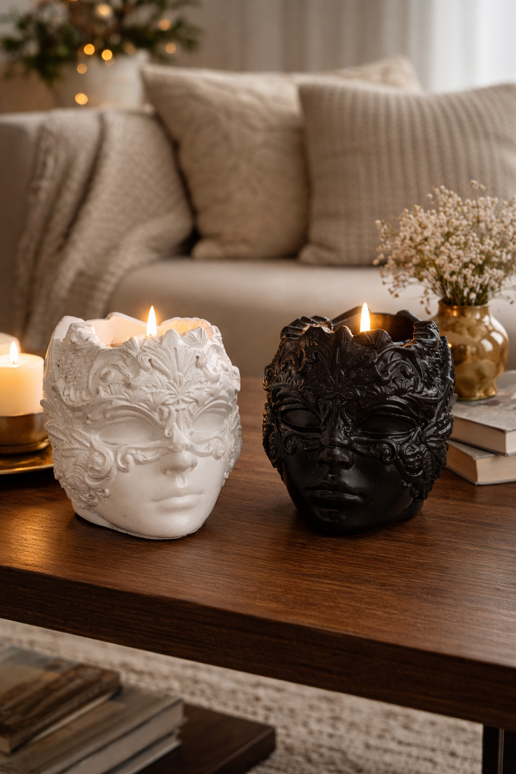 Handmade Gypsum Candle Holder | White & Black | Pour Candles