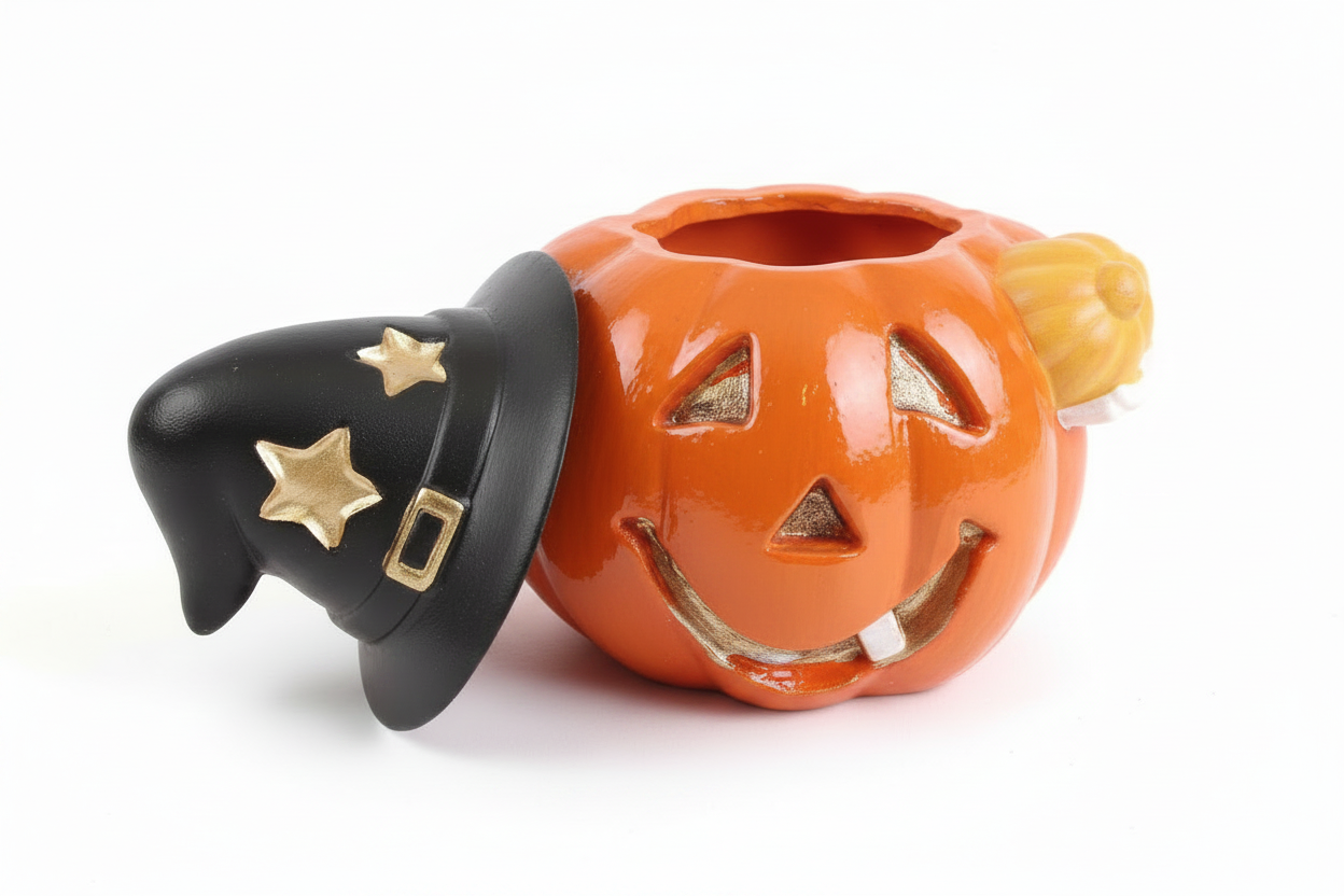 Dynia Halloween Gipsowa Świecznik z Czarownicą | 4 szt | Handmade – MOSVAM