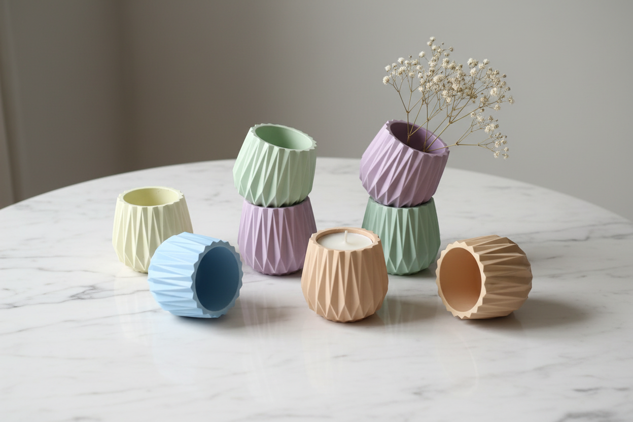 Gipsowy Świecznik Geometryczny w Pastelowych Kolorach | Handmade – MOSVAM