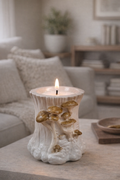 Gypsum mushroom tree stump candle holder white gold handmade set of 4 – wax container – MOSVAM
