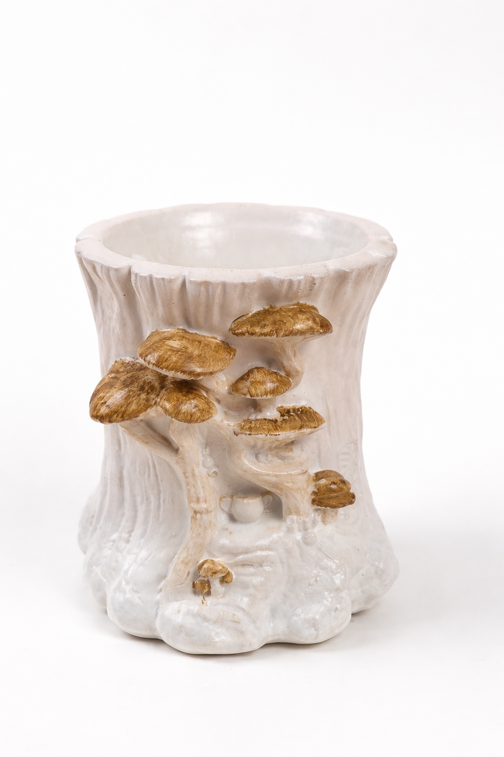 Gypsum mushroom tree stump candle holder side view white gold – 7 cm – MOSVAM
