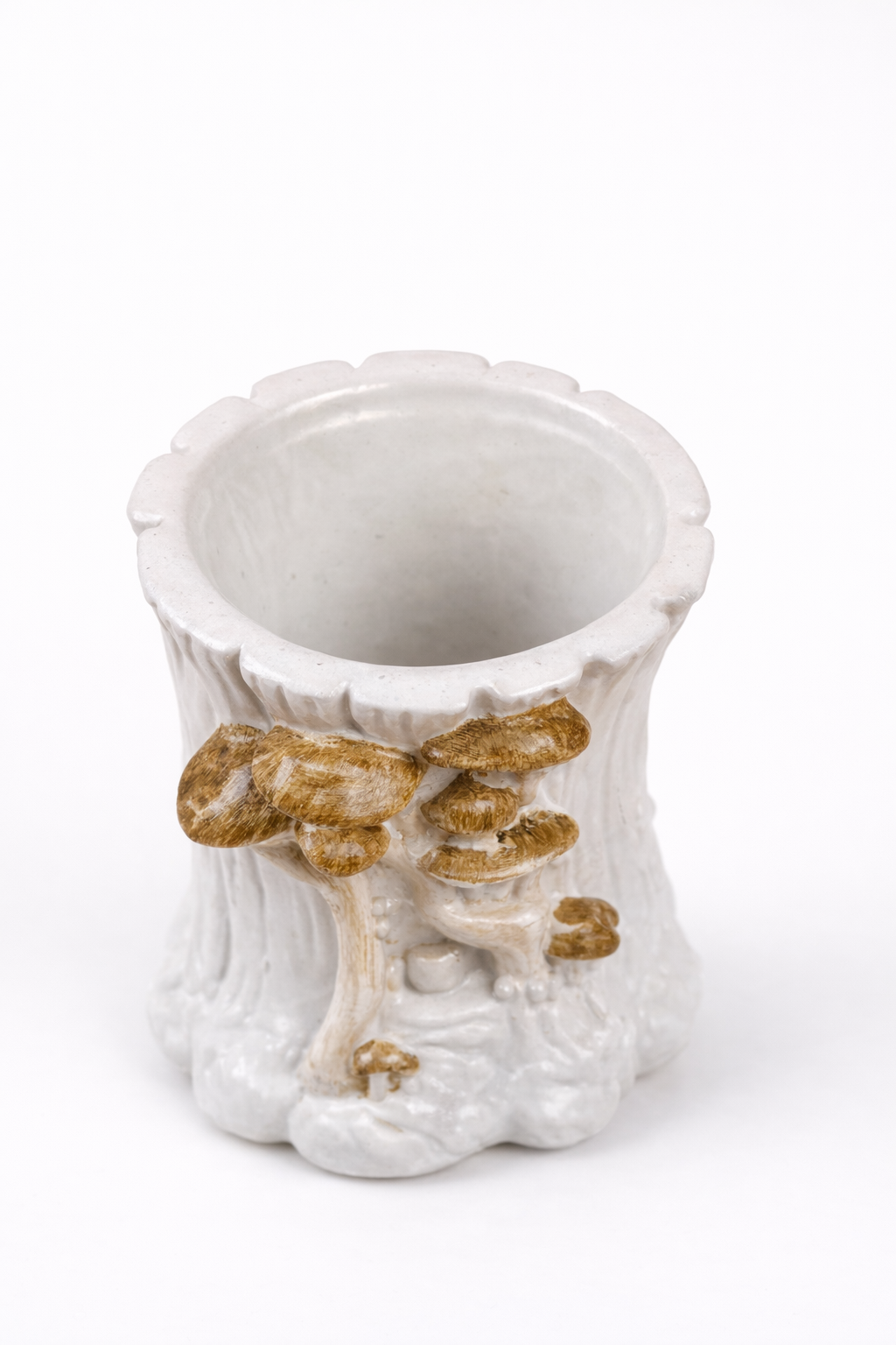 Gypsum mushroom tree stump candle holder detail gold accent – handmade – MOSVAM
