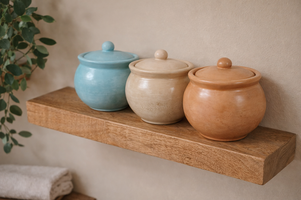Handmade Gypsum Candle Holder | Blue, Brown & Beige | Container Candles
