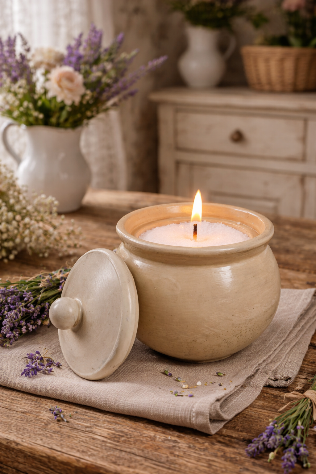 Hand-Painted Gypsum Candle Holder | Blue Brown Beige | Home Decor