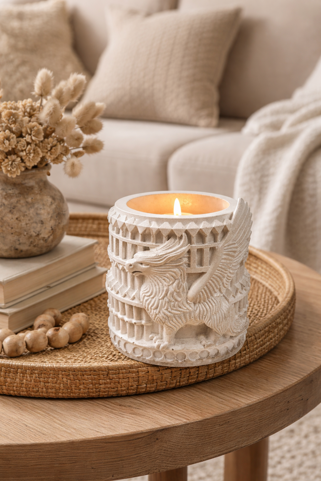 Gypsum Griffin Candle Holder | Antique Sculptural Home Decor