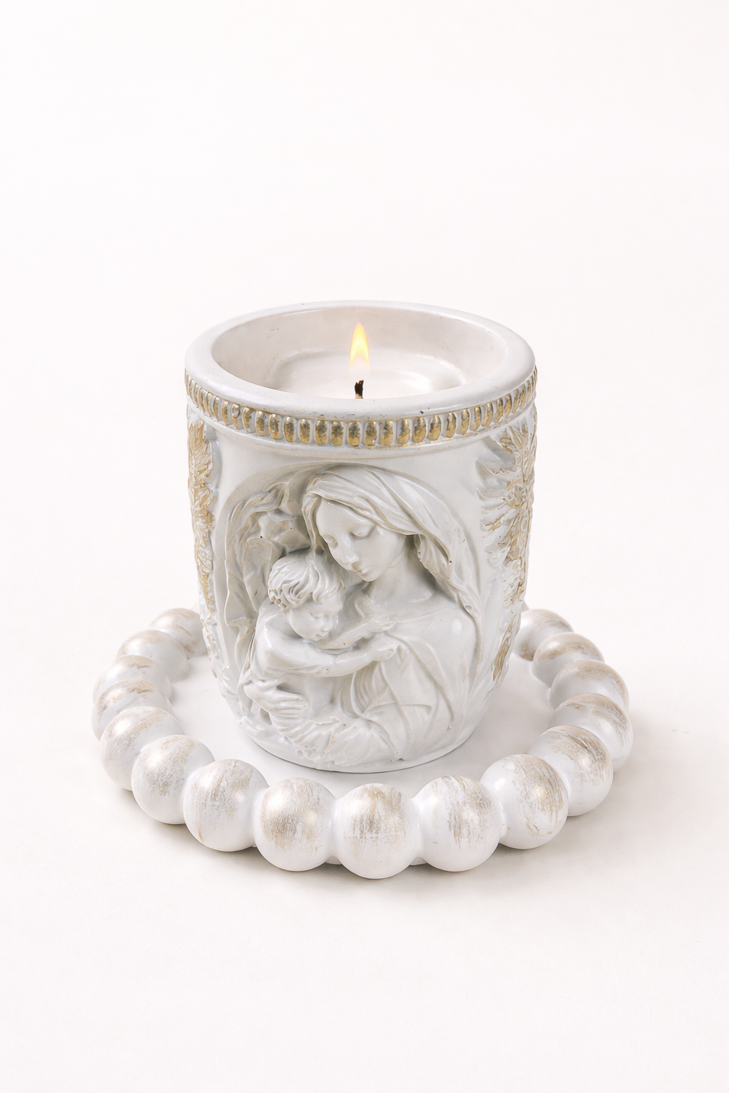 Handmade Plaster Candle Holder Gold Accent on Stand