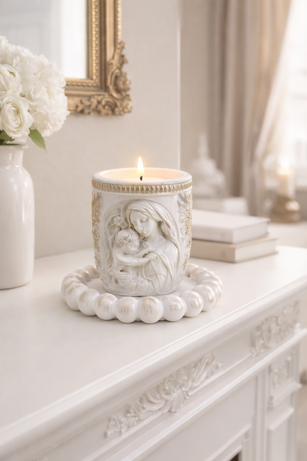 Artisan Gypsum Container Candle Holder with Gold Finish