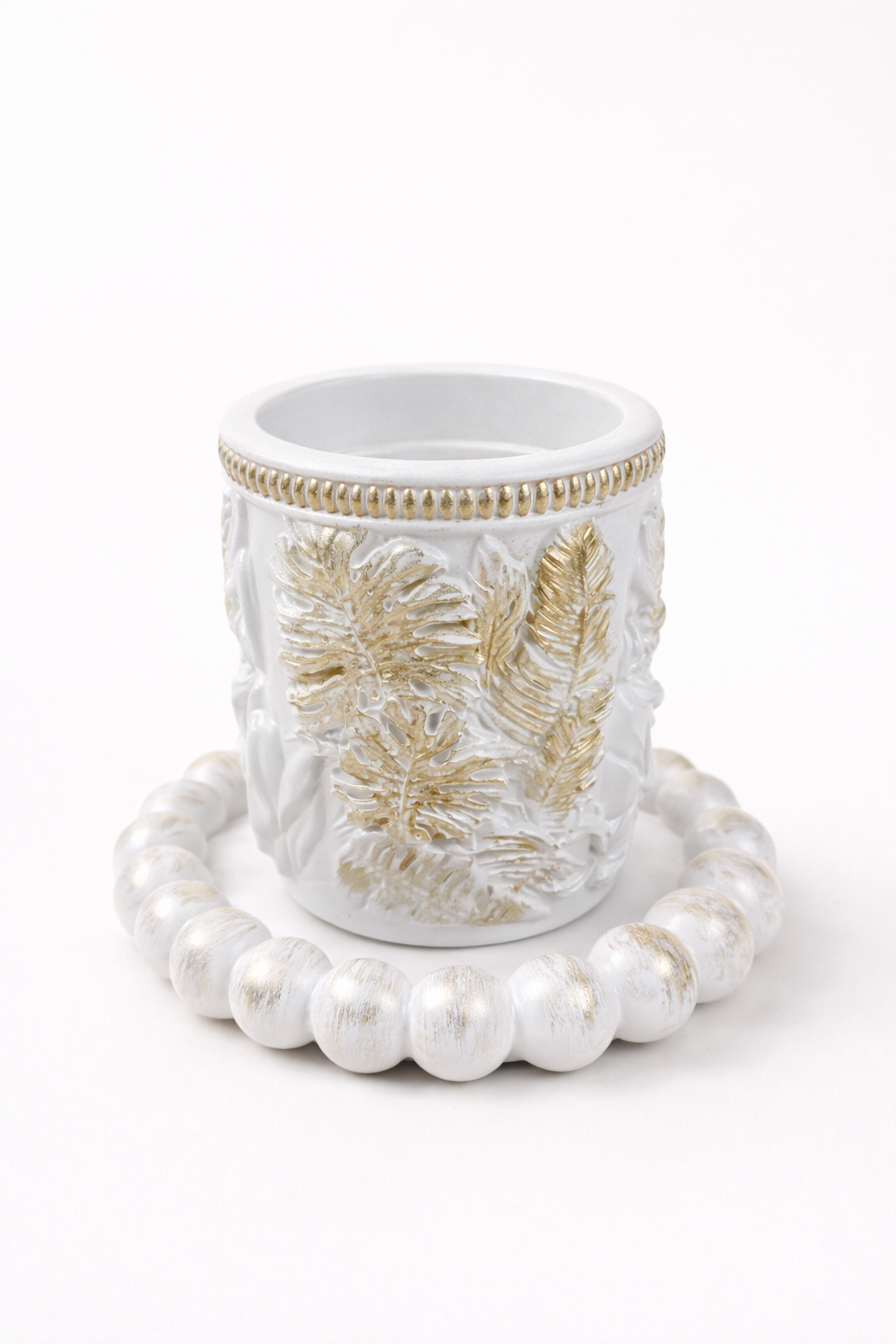 Hand-Painted Gypsum Candle Stand with Gold Decor