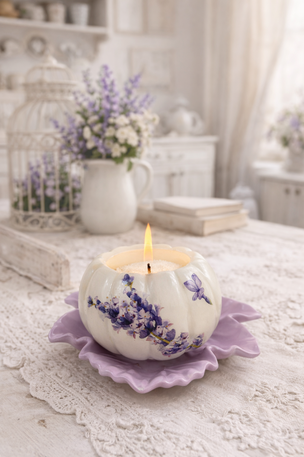 Provence Pumpkin Gypsum Candle Holder Set of 4 on Stand – Handmade | 100ml