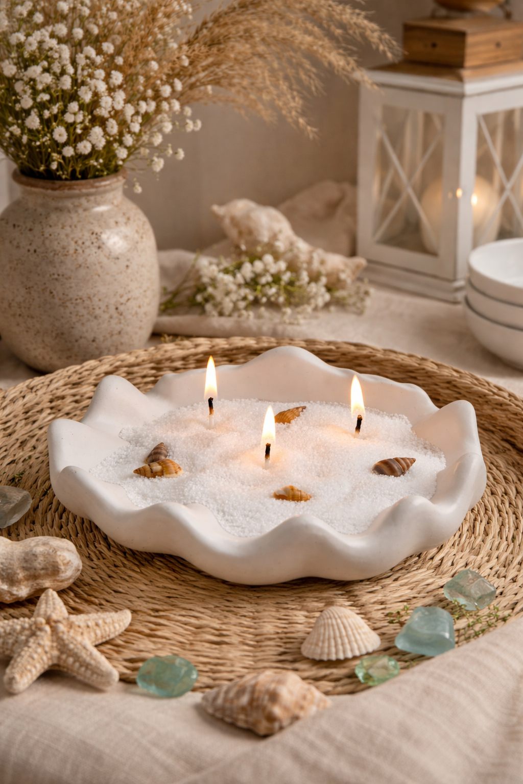 Gypsum Shell Candle Holder — Set of 4
