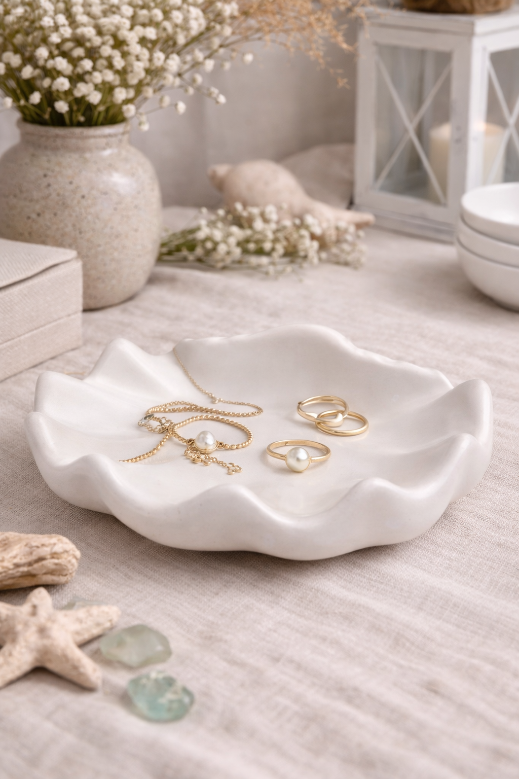 Gypsum Shell Candle Holder — Set of 4