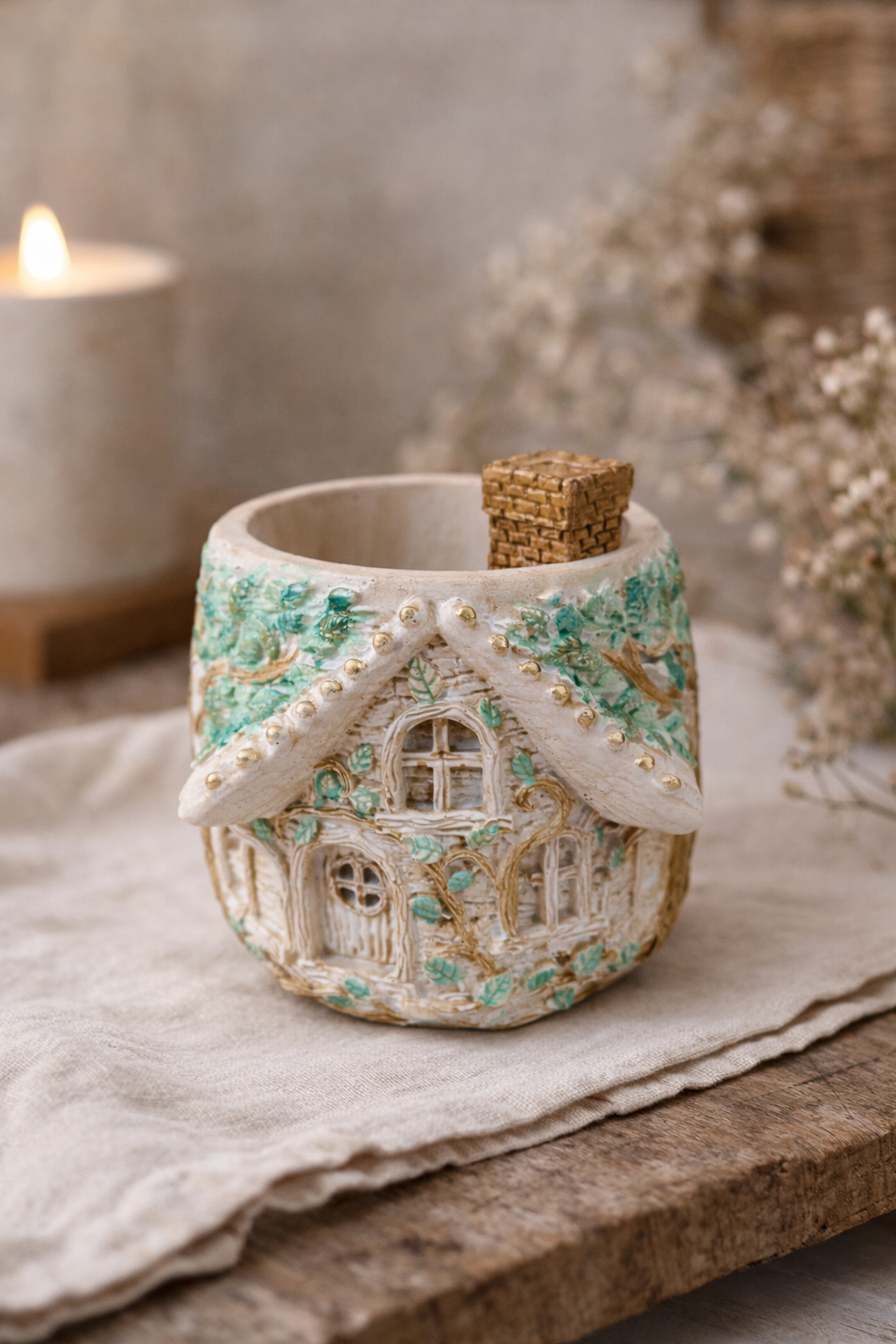 Candle Holder "Forest House" – Set of 4 Handmade Decorative Vessels for DIY Candles