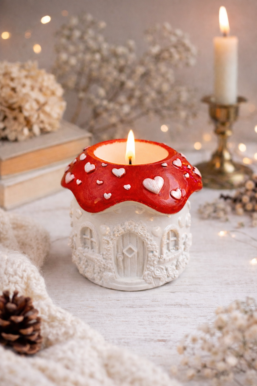 Mushroom Gypsum Candle Holder Set of 5 – Toadstool Cottagecore | Handmade | 80ml
