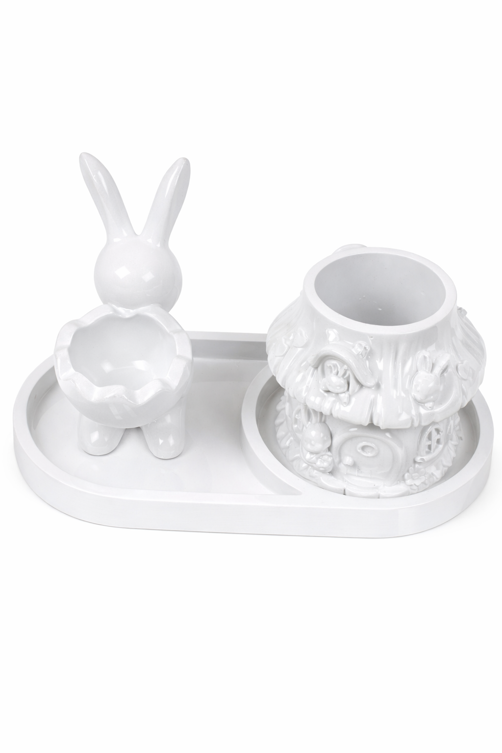 Gypsum bunny figurine 9.5 cm side view beige handmade – cottagecore decor – MOSVAM
