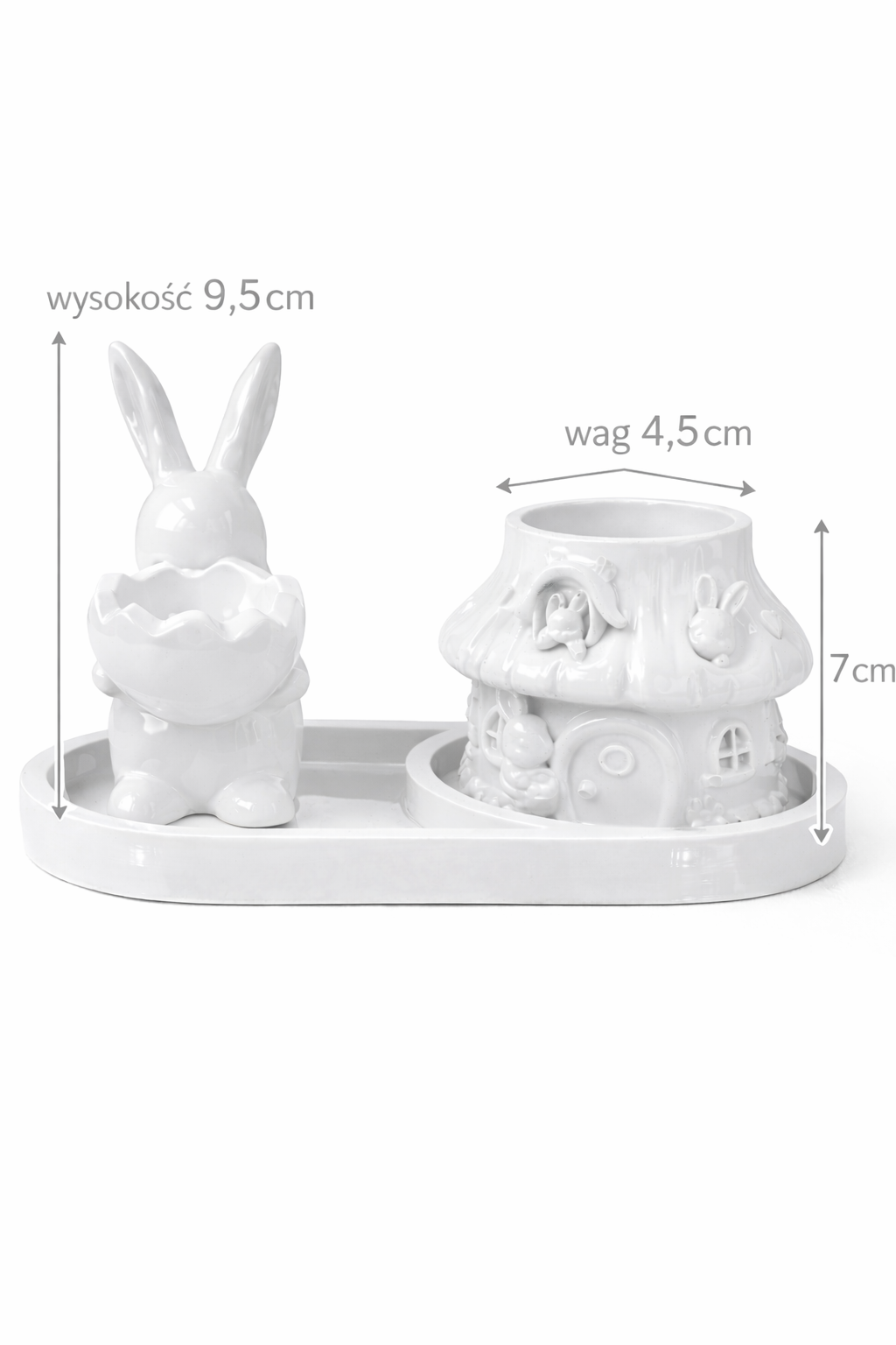 Gypsum bunny mushroom house candle holder set detail texture – handmade – MOSVAM
