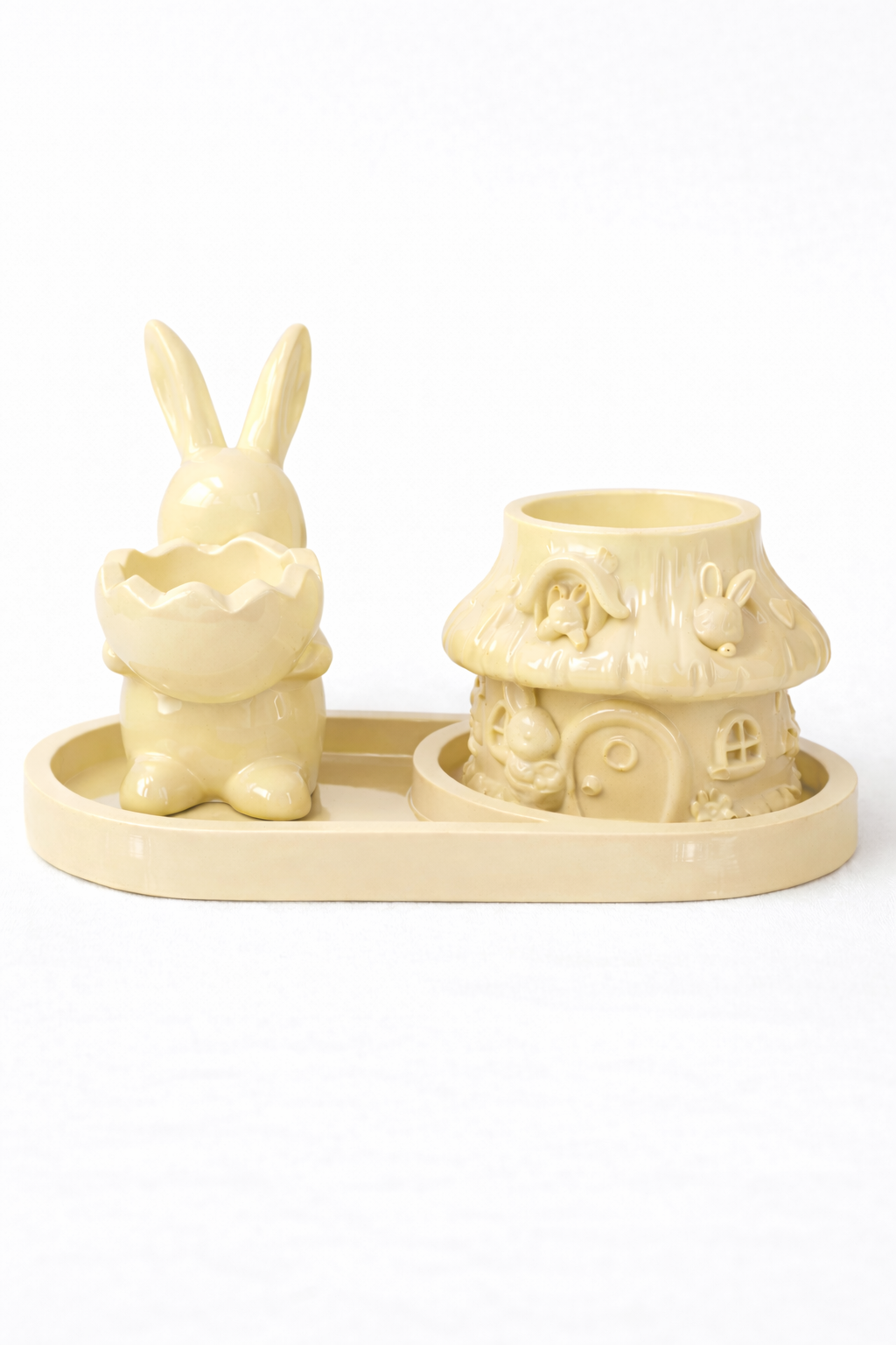 Gypsum bunny mushroom house candle holder set Easter gift – handmade – MOSVAM
