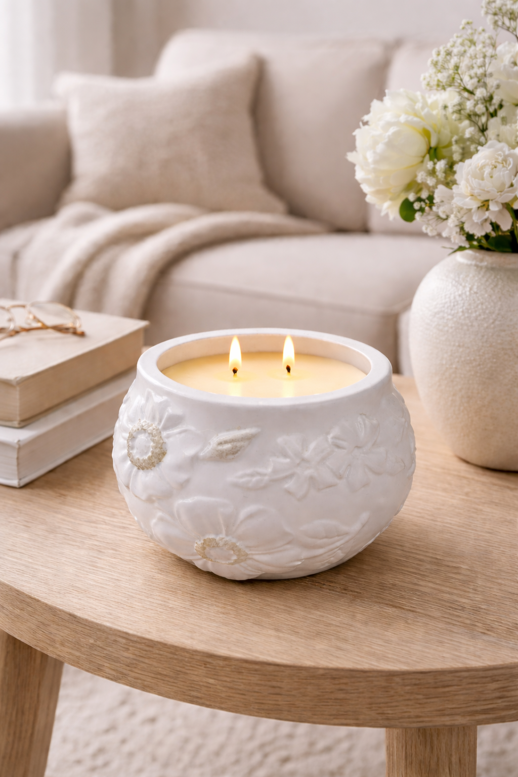 Floral Gold Gypsum Candle Holder Set of 4 – Cylinder | Handmade | 220ml