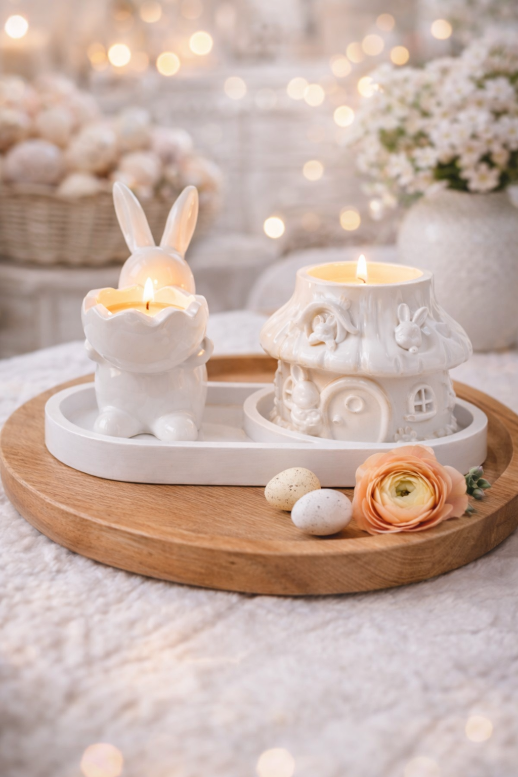 Gypsum bunny mushroom house candle holder set gift packaging beige – MOSVAM
