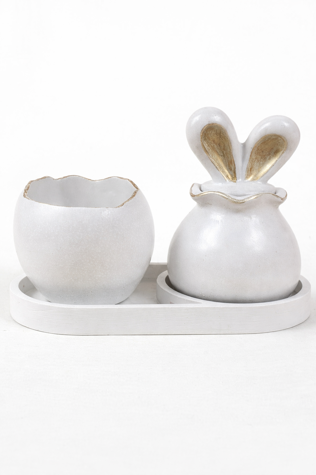 Gypsum egg candle holder 7 cm white gold pearl finish – 100 ml wax – MOSVAM
