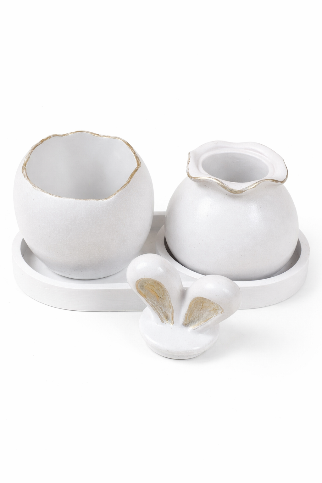 Gypsum bunny ears candle holder 10 cm white gold pearl finish – 70 ml wax – MOSVAM
