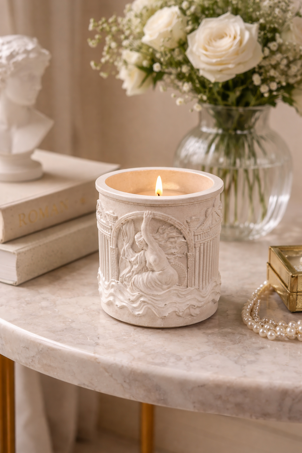 Mermaid gypsum candle holder antique style handmade – wax container – MOSVAM
