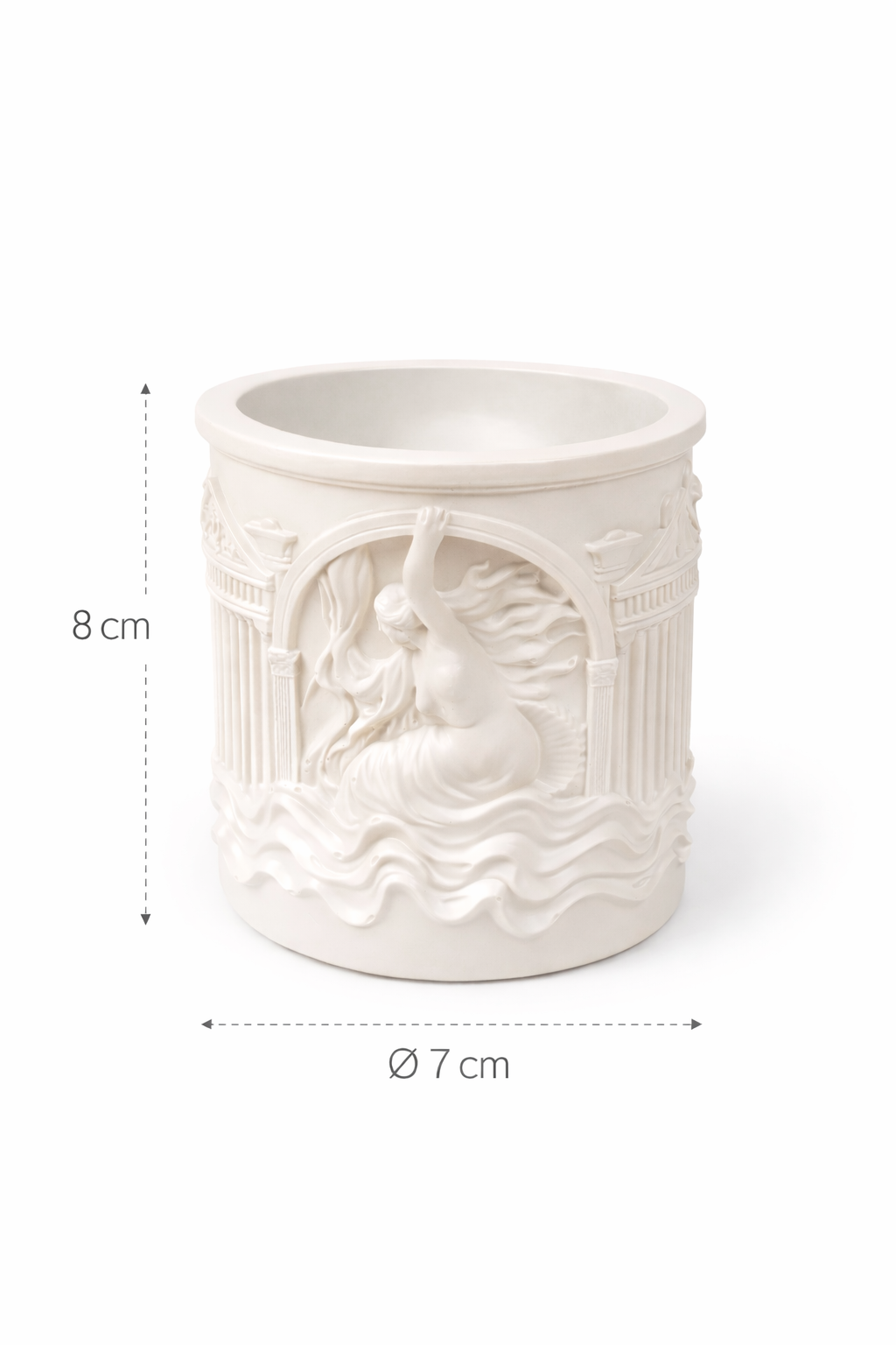 Mermaid gypsum candle holder antique style side view – plaster vessel – MOSVAM

