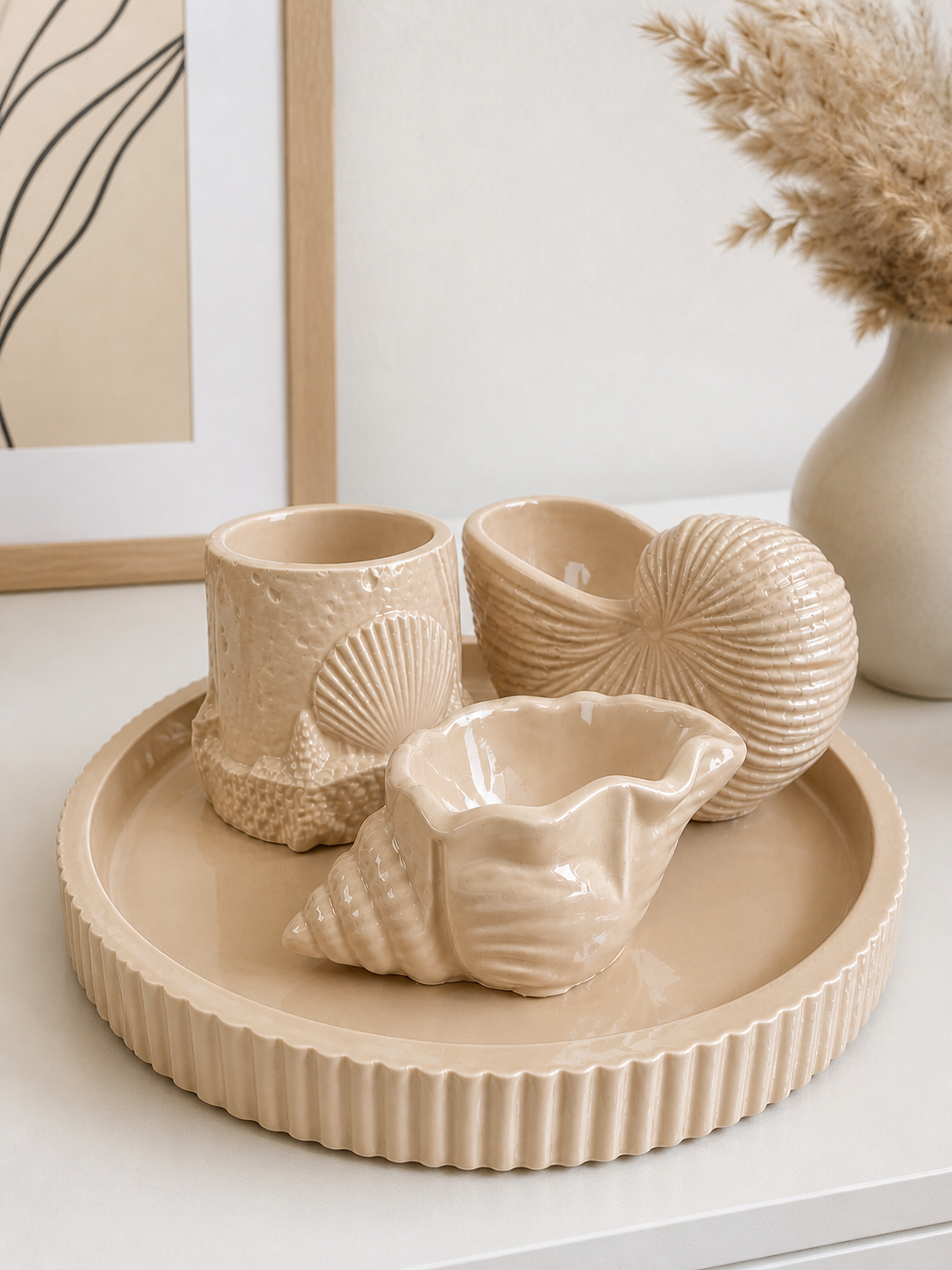 Handmade Gypsum Candle Holder Set | 1 Decorative Stand + 3 Cup Holders | DIY Container Candles | 50-110ml | Heat-Resistant Lacquer