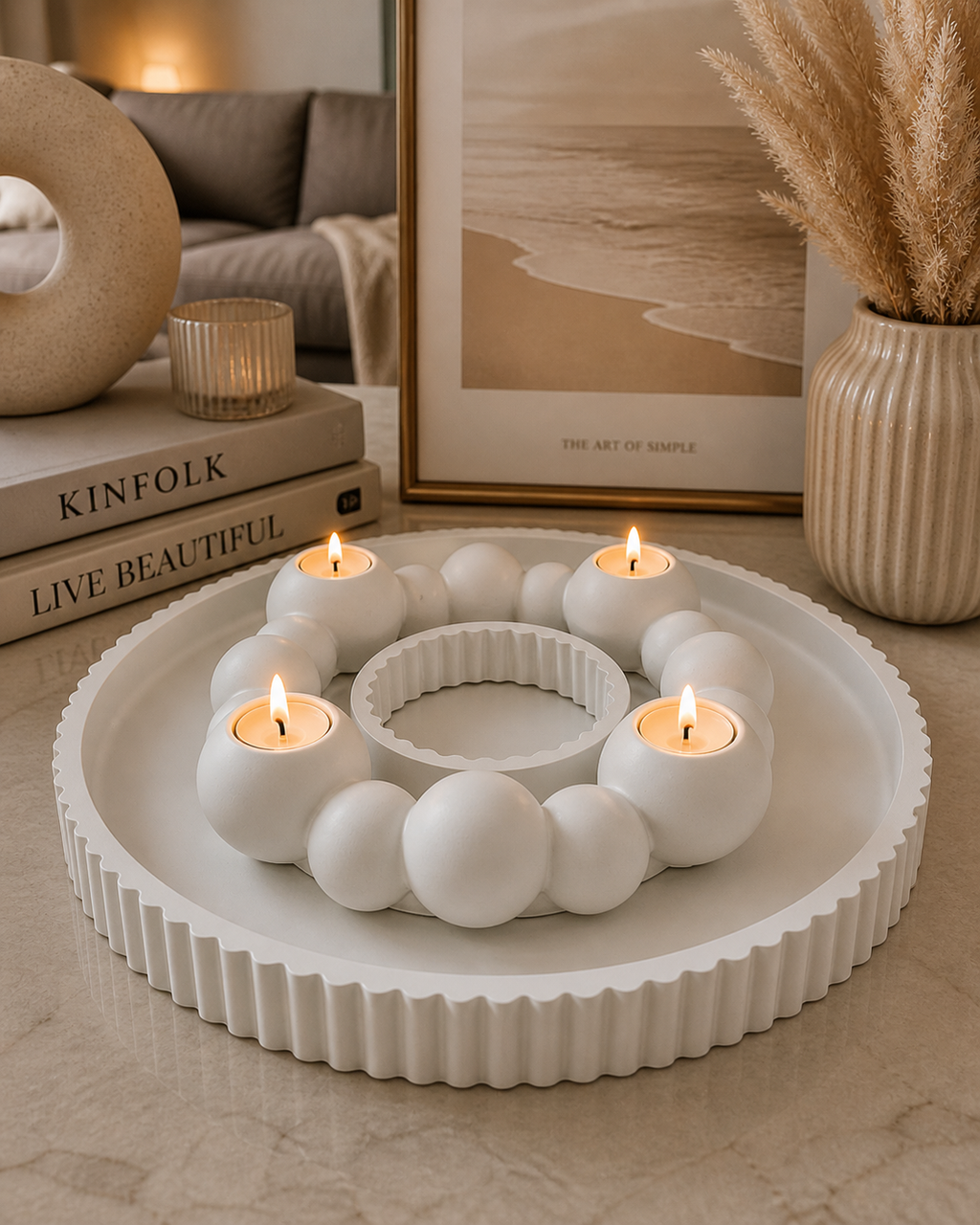 Gypsum cloud ring taper candle holder set with tray white Christmas table decor handmade – MOSVAM
