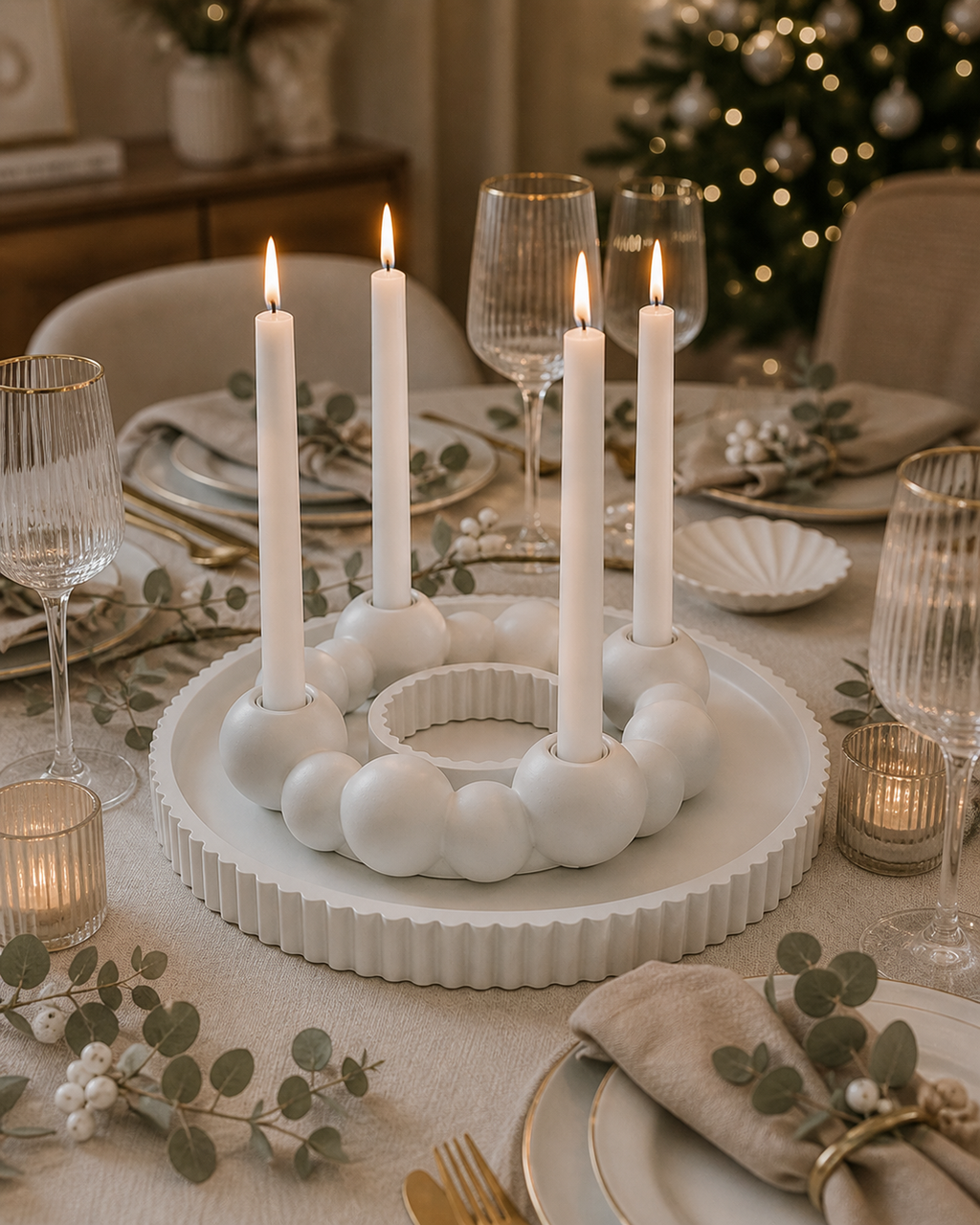 Gypsum cloud bubble ring candle holder 4 candles 22 cm white handmade – MOSVAM
