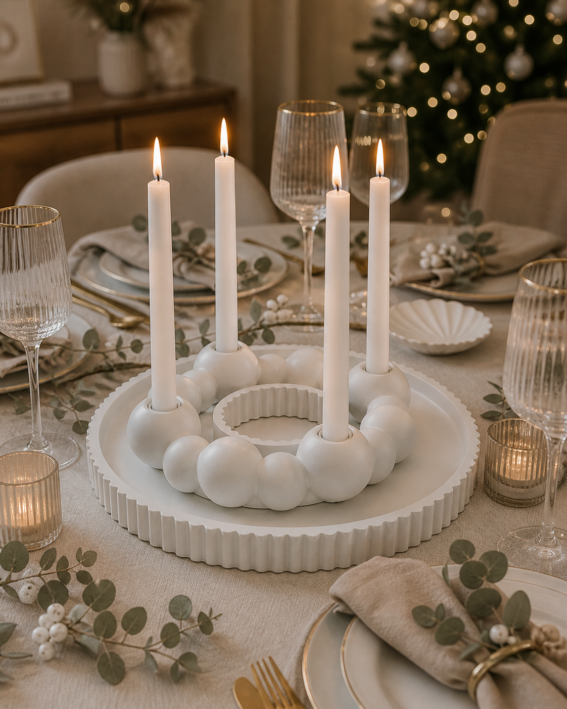 Gypsum cloud bubble ring candle holder 4 candles 22 cm white handmade – MOSVAM
