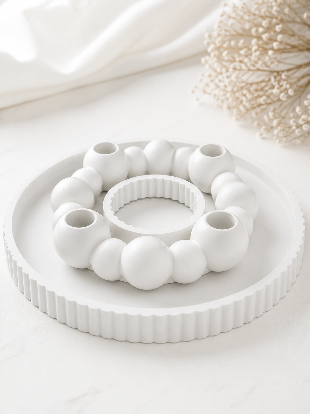 Gypsum cloud ring candle holder top view white – taper candle decor – MOSVAM
