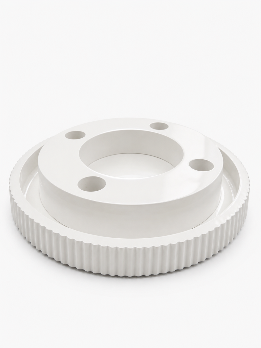 Gypsum ribbed round tray 22 cm top view – handmade white – MOSVAM
