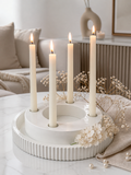 Gypsum taper candle holder set ribbed tray white handmade – table decor – MOSVAM
