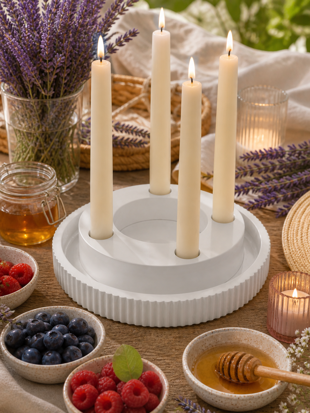 Gypsum taper candle holder set gift packaging white – handmade – MOSVAM
