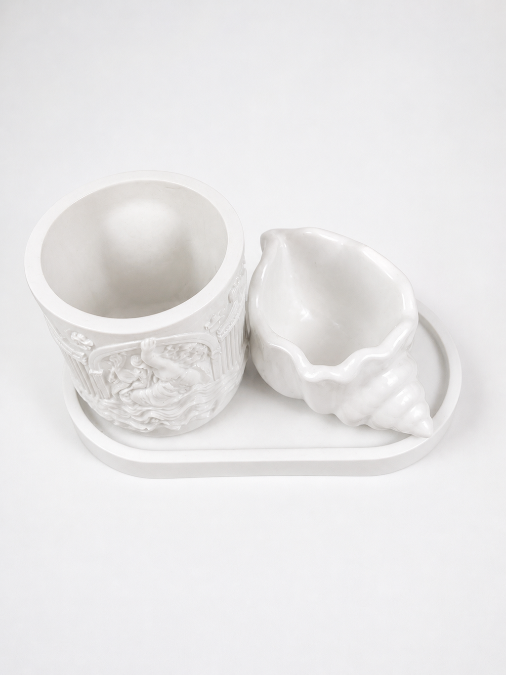 Gypsum unicorn bas-relief candle holder detail texture white – handmade – MOSVAM

