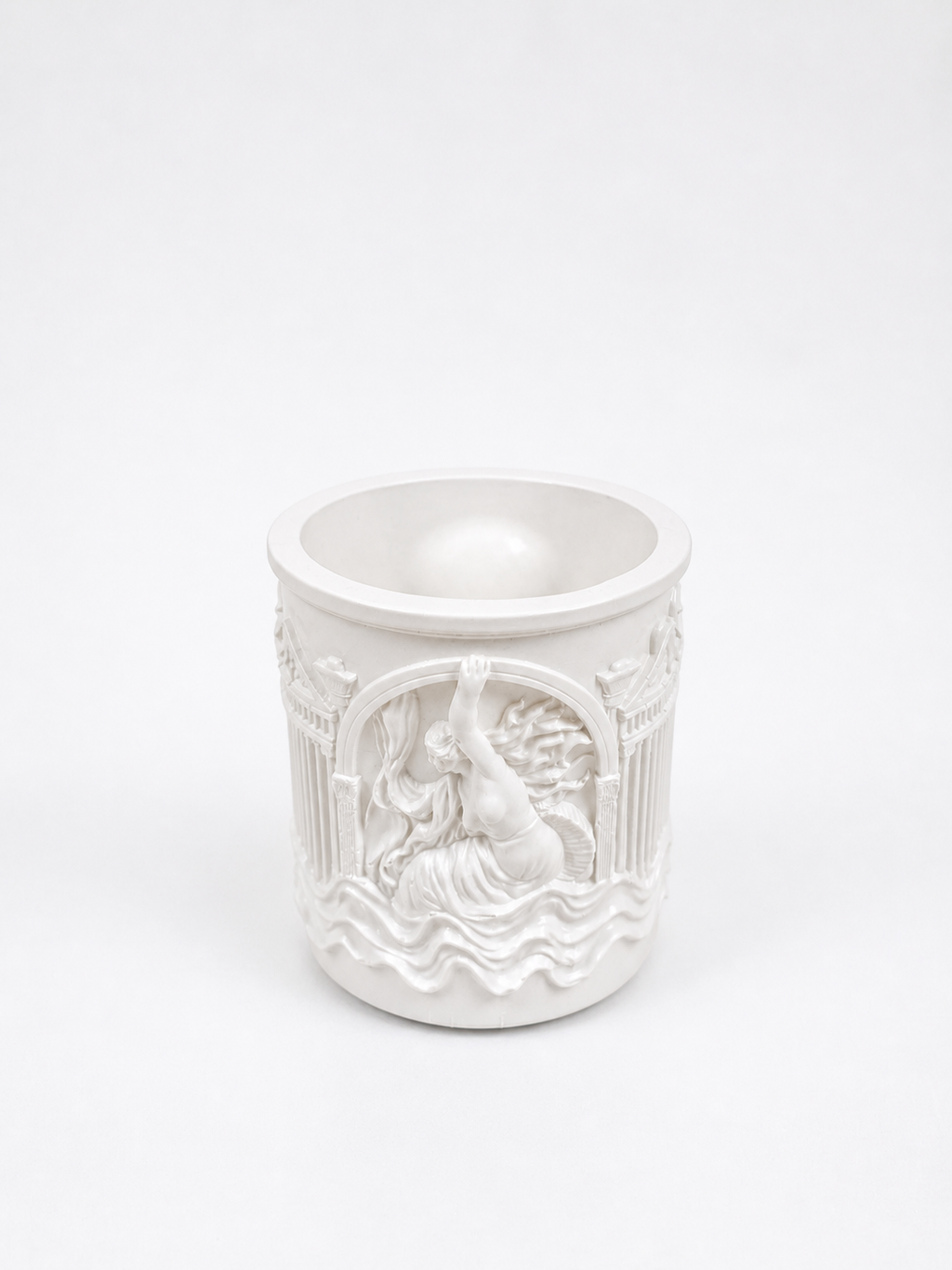 Gypsum shell candle holder 5x8 cm white handmade – wax container – MOSVAM
