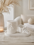 Gypsum candle holder set unicorn shell oval tray white lifestyle handmade – MOSVAM
