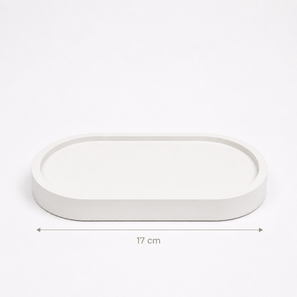 Gypsum oval tray 17 cm white handmade – candle holder set – MOSVAM

