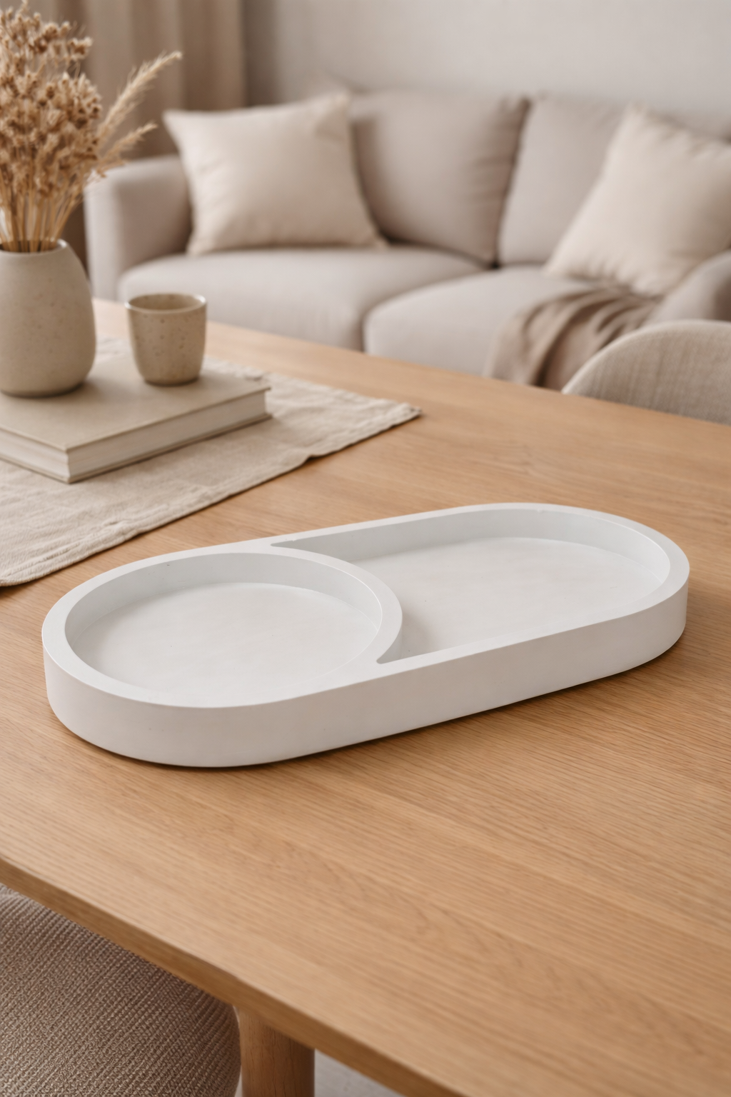 Gypsum oval candle tray with round inset white handmade 17x8 cm set of 5 – MOSVAM
