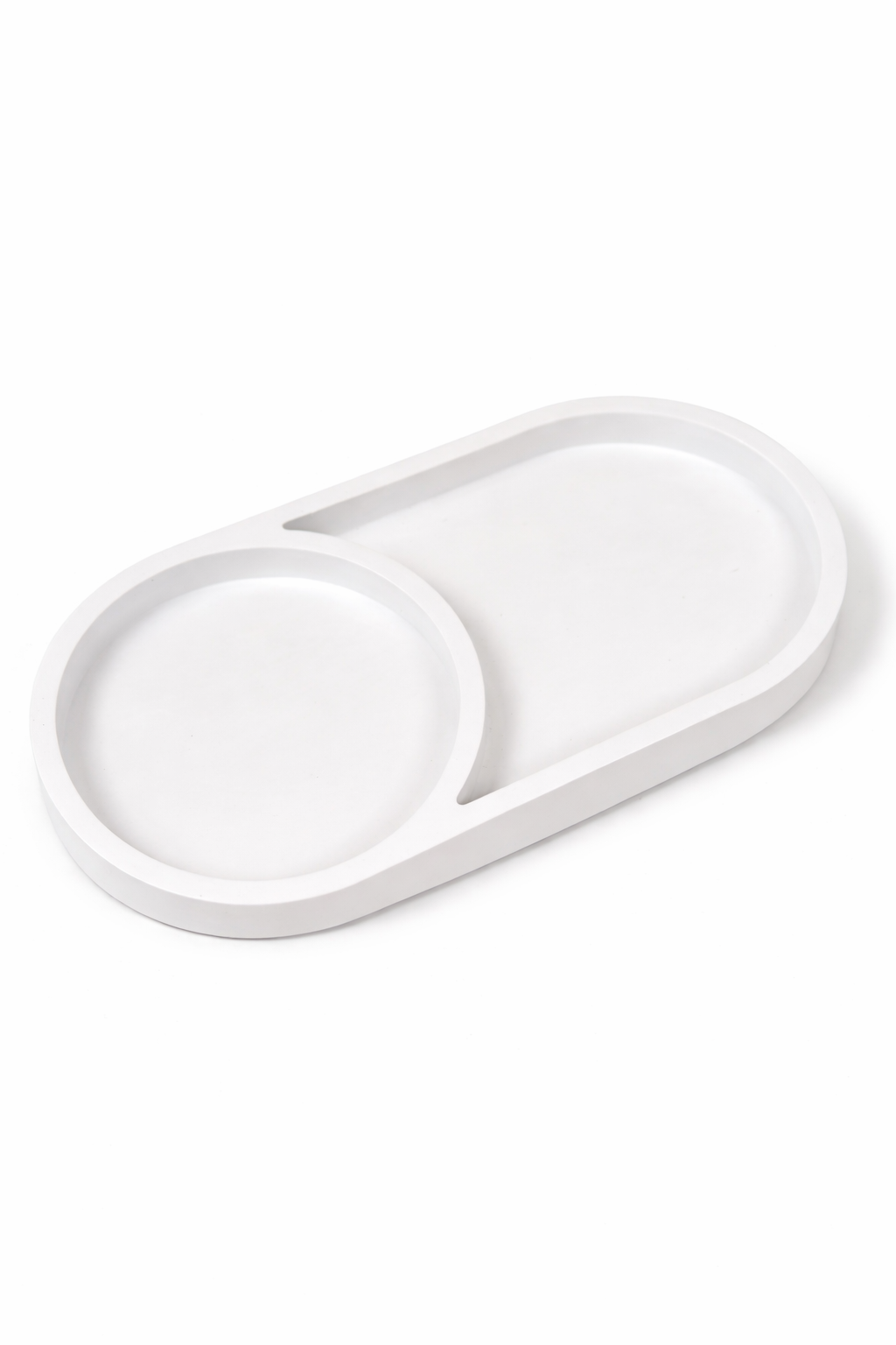 Gypsum oval candle tray with round inset top view white – minimalist decor – MOSVAM
