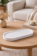 Gypsum minimalist oval candle tray white handmade 17x8 cm set of 5 lifestyle – MOSVAM
