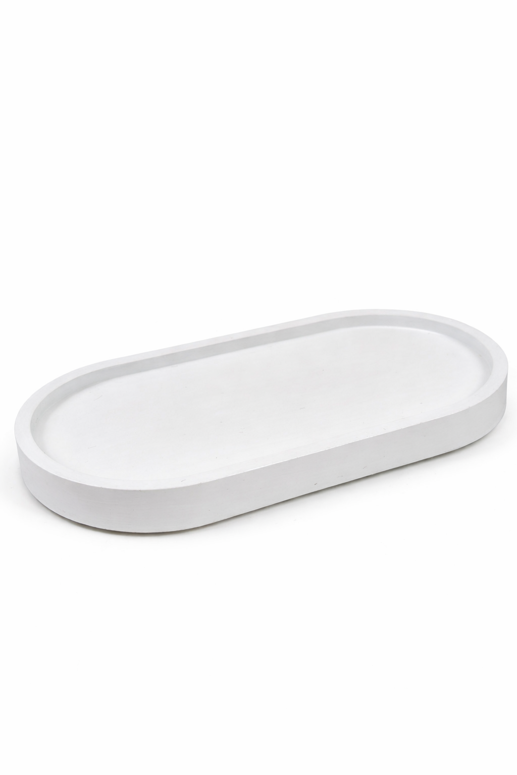Gypsum minimalist oval candle tray white top view – heat-resistant lacquer – MOSVAM
