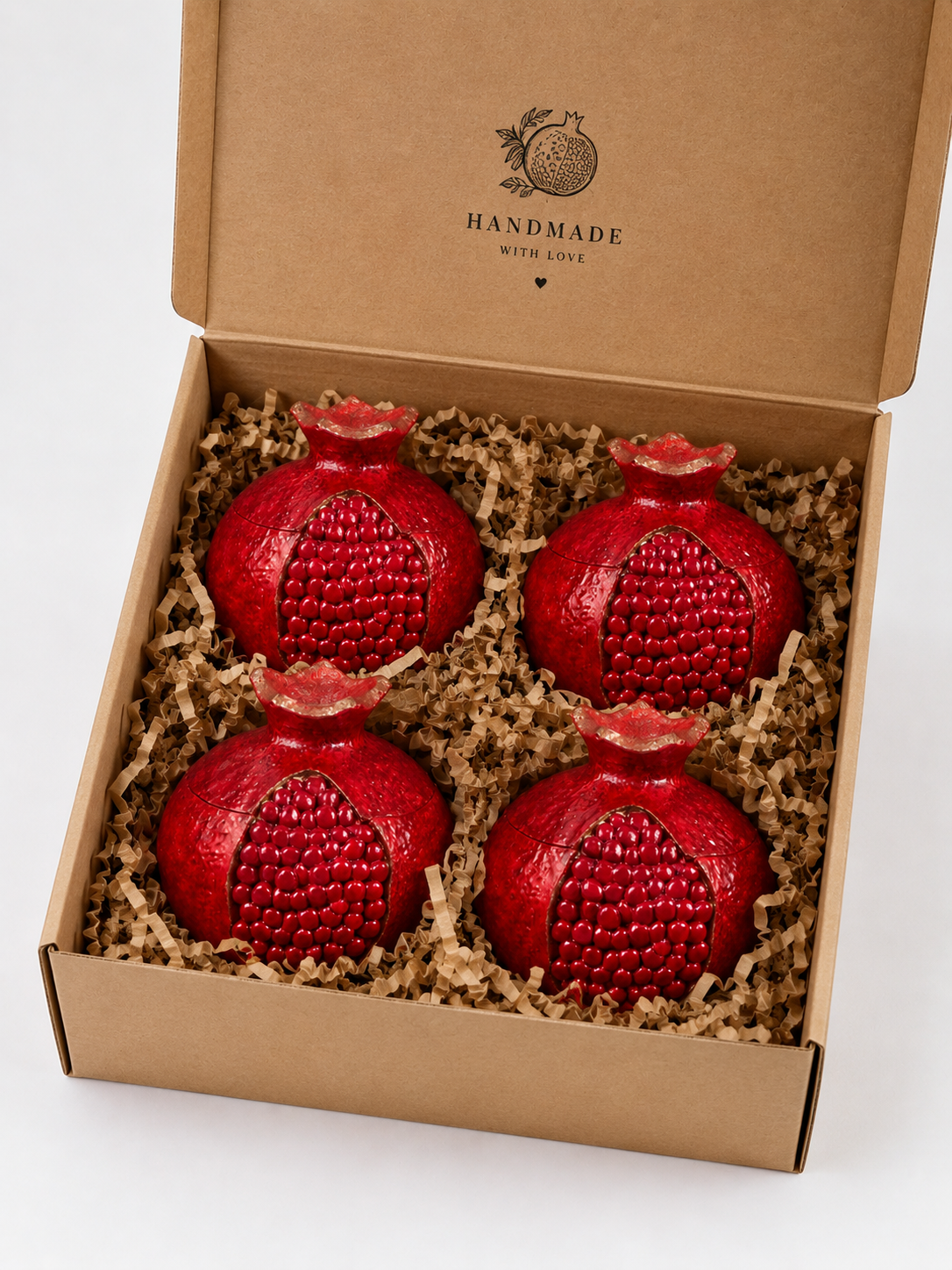 Pomegranate Candle Holder Set of 4 – Handmade Plaster Housewarming Gift