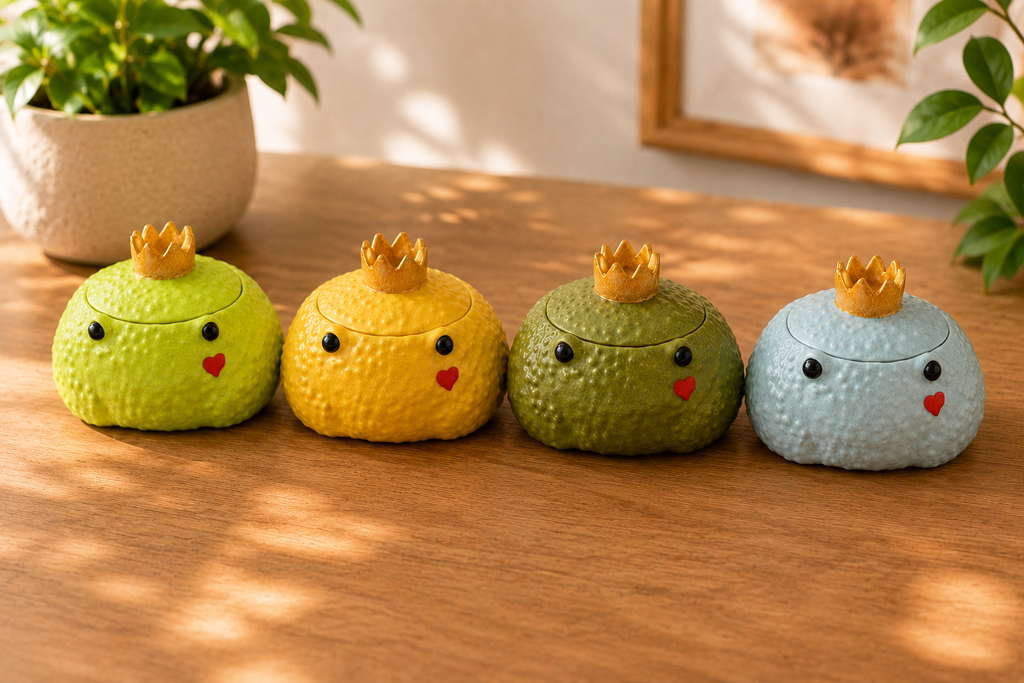 Frog Prince Candle Holder Set of 4 | Handmade Gypsum | Kawaii Gift