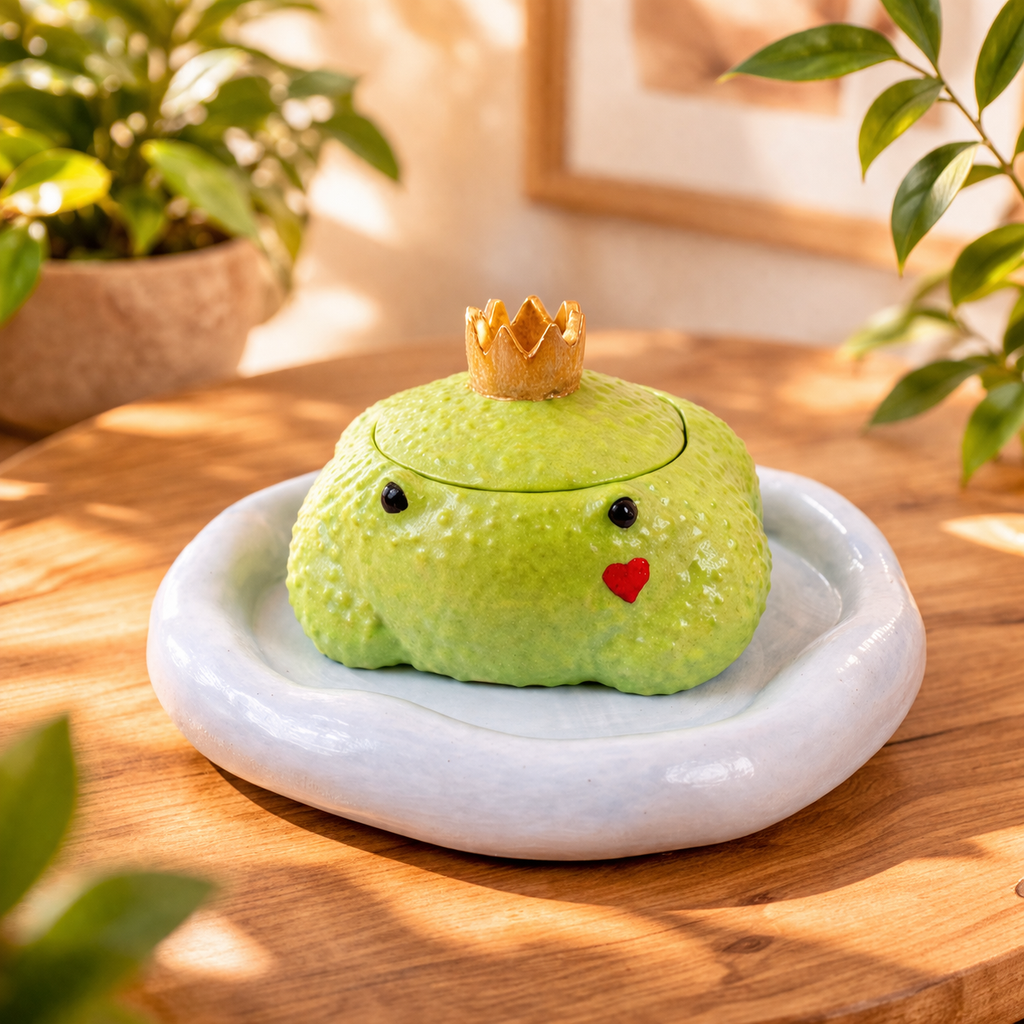 Frog Prince Candle Holder Set of 4 | Handmade Gypsum | Kawaii Gift