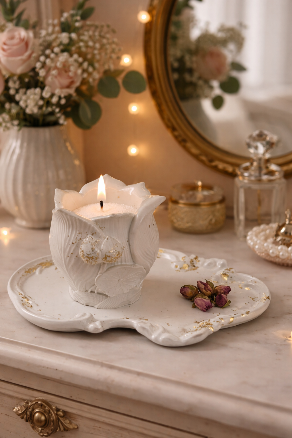 Set of 4 Handmade Gypsum Candle Holders on Stands | DIY Container Candles | 120-150ml | 9cm | Heat-Resistant Lacquer