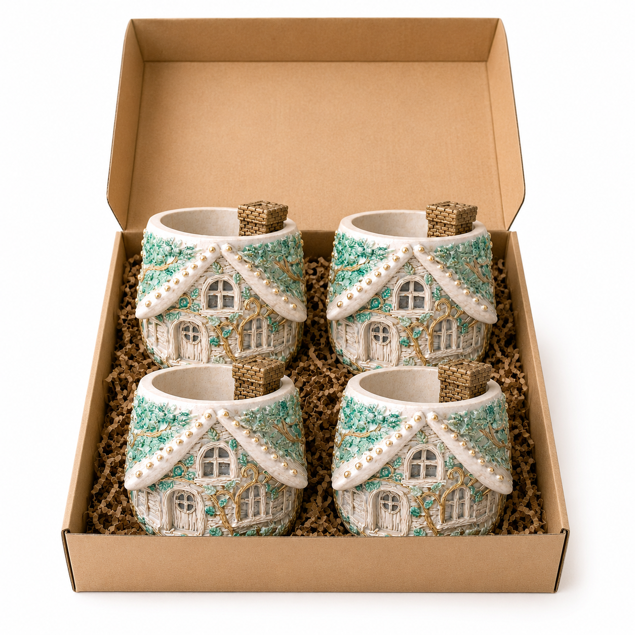 Candle Holder "Forest House" – Set of 4 Handmade Decorative Vessels for DIY Candles