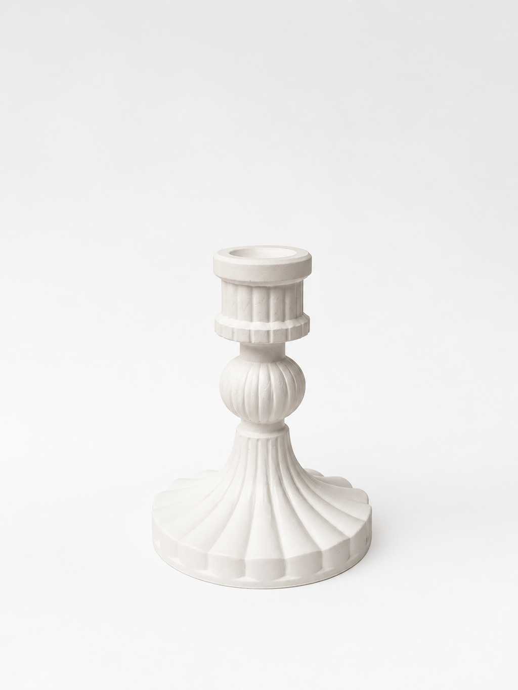 Gypsum taper candle holder antique ribbed top view – 2 cm hole – MOSVAM
