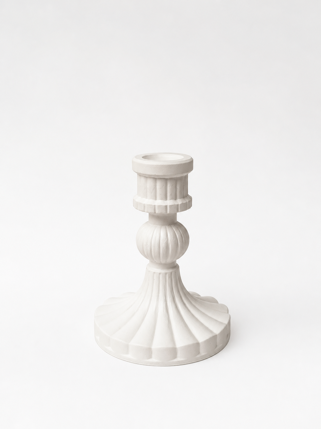 Gypsum taper candle holder antique ribbed top view – 2 cm hole – MOSVAM
